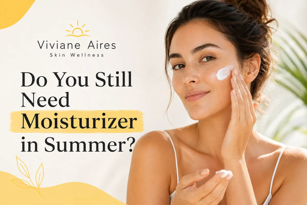 Woman applying lightweight moisturizer during a summer skincare routine