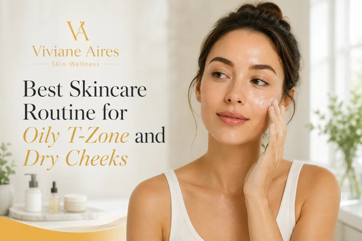 Woman applying moisturizer for oily T-zone and dry cheeks